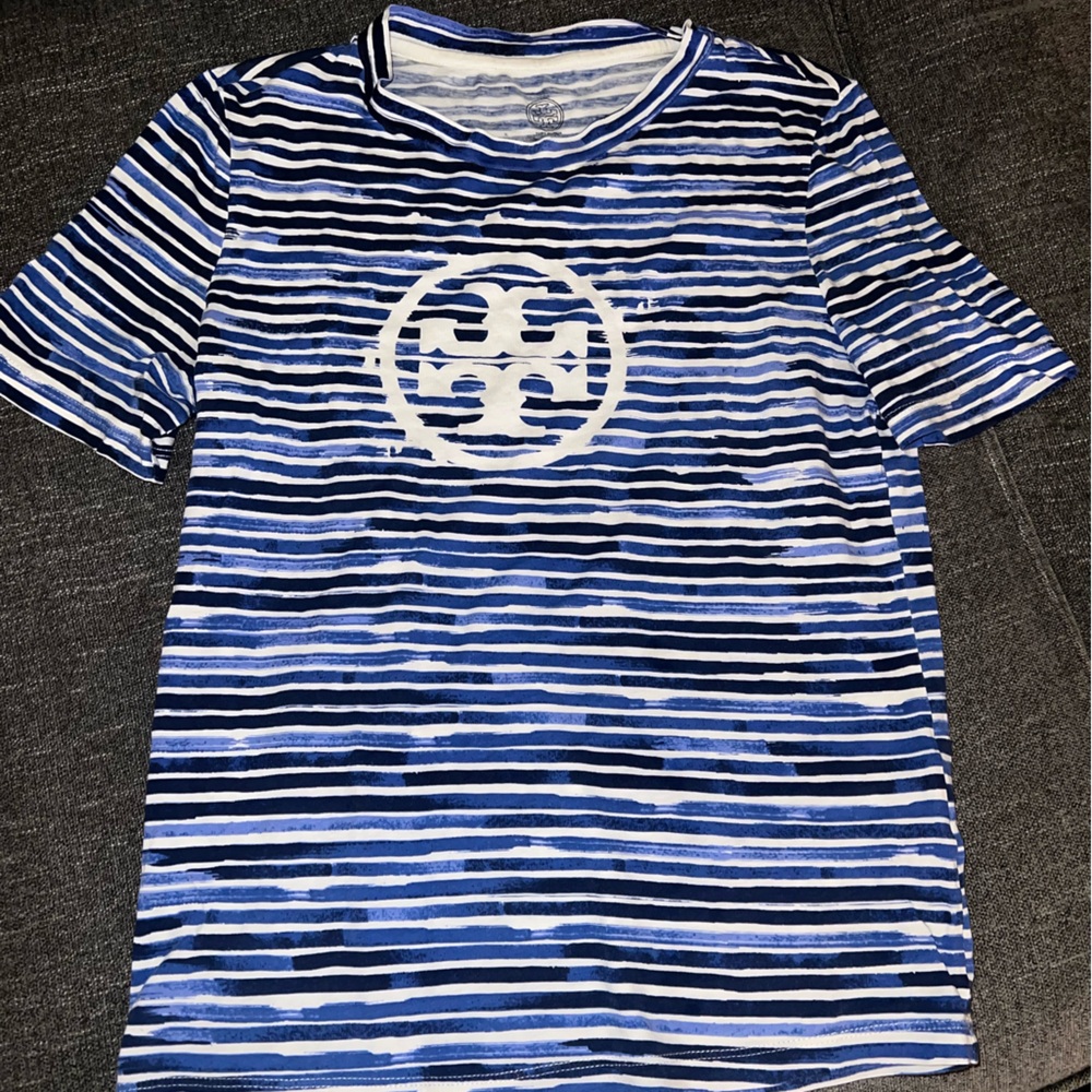 Tory Burch Blue and White Striped Kids Tee
